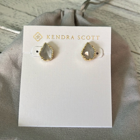Kendra Scott Tessa Gold Slate Cats Eye Stud Earrings - Picture 2 of 4